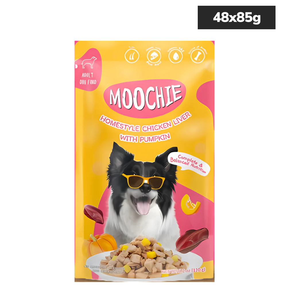 Moochie Homestyle Chicken Liver and Pumpkin Gravy Adult Dog Wet Food Dogs-Wet Food Moochie 48x85g