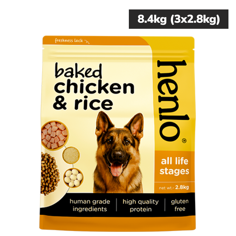 Henlo Baked Chicken & Rice Dog Dry Food | 100% human grade ingredients Dogs- Dry Food Henlo 8.4kg (3x2.8kg)