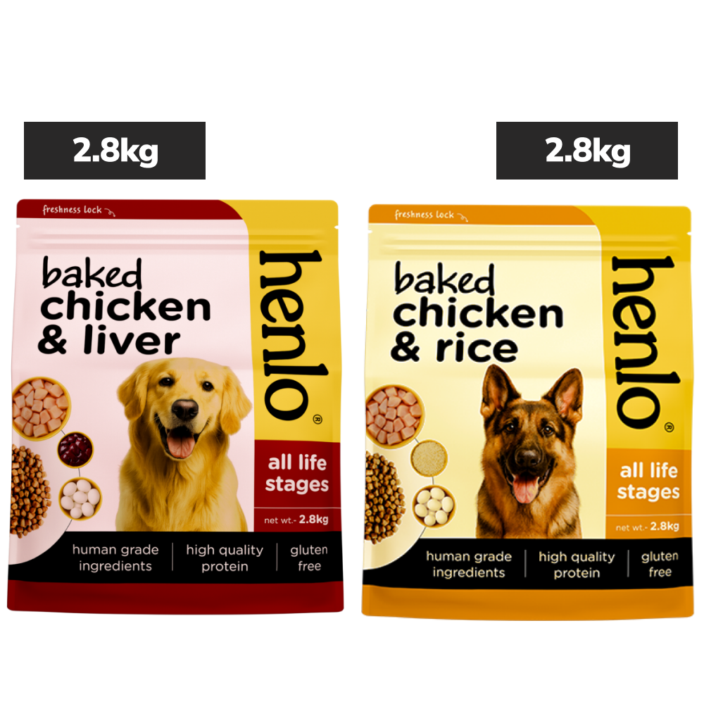 Henlo Baked Chicken & Liver and Chicken & Rice Dog Dry Food Combo Dogs- Dry Food Henlo 2.8kg+2.8kg