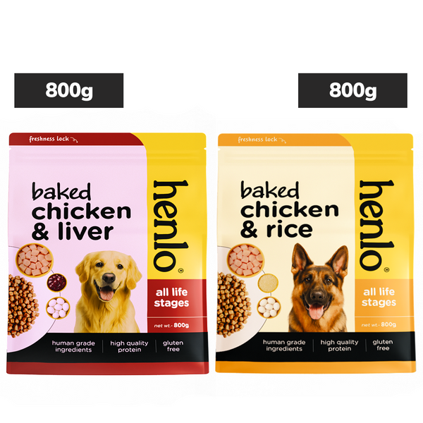Henlo Baked Chicken & Liver and Chicken & Rice Dog Dry Food Combo