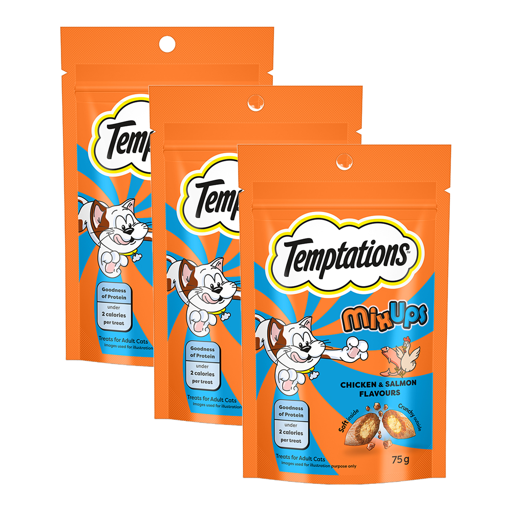 Temptations MixUps Chicken & Salmon Flavour Cat Treats Cats-Treats & Others Temptations 3x75g