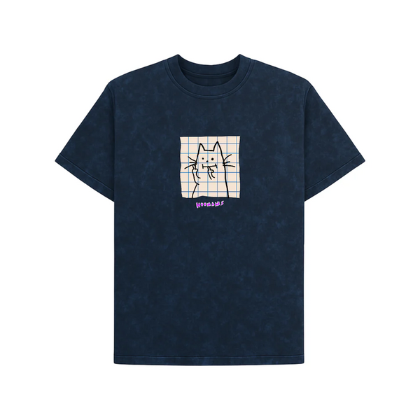 Hoomans Cat Fingers Acid Wash T-shirt for Men and Women (Navy Blue)