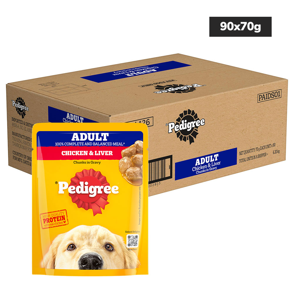 Pedigree Chicken and Liver Chunks in Gravy Adult Dog Wet Food (70g) Dogs-Wet Food Pedigree 90x70g