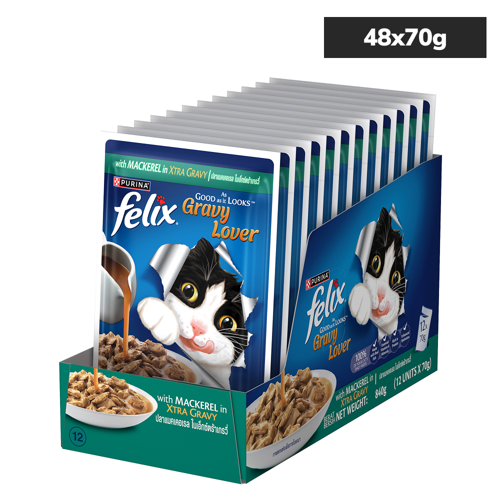 Purina Felix Gravy Lover Mackerel Chunks Complete and Balanced Adult Cat Wet Food Cats-Wet Food Felix 48x70g