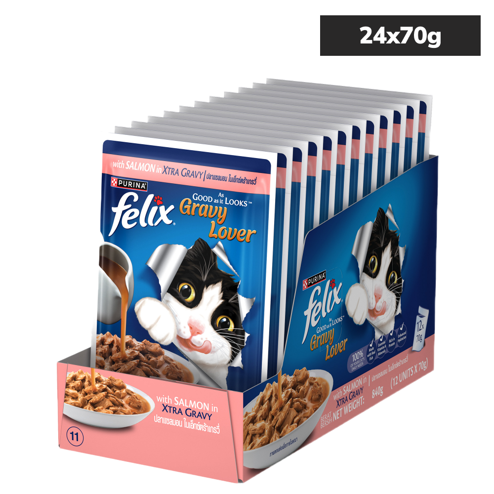 Purina Felix Gravy Lover Salmon Chunks Adult Complete and Balanced Cat Wet Food Cats-Wet Food Felix 24x70g