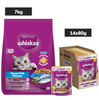 Whiskas Adult Cat Food Combo |Ocean Fish Dry & Salmon in Gravy Wet Cats- Dry food Whiskas 7kg+14x80g