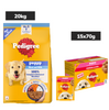 Pedigree Puppy Dog Food Combo |Meat & Milk Dry & Chicken & Liver Wet Dogs- Dry Food Pedigree 20kg+15x70g