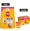 Pedigree Puppy Dog Food Combo |Chicken & Milk Dry & Chicken & Liver Wet Dogs- Dry Food Pedigree 10kg+15x70g