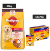 Pedigree Adult Dog Food Combo |Meat & Rice Dry & Chicken & Liver Wet Dogs- Dry Food Pedigree 10kg+15x70g