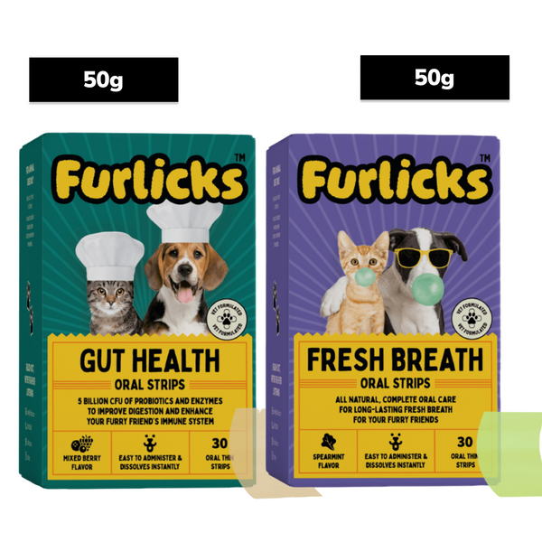 Furlicks Fresh Breath Oral & Gut Health Strips Combo for Cats and Dogs