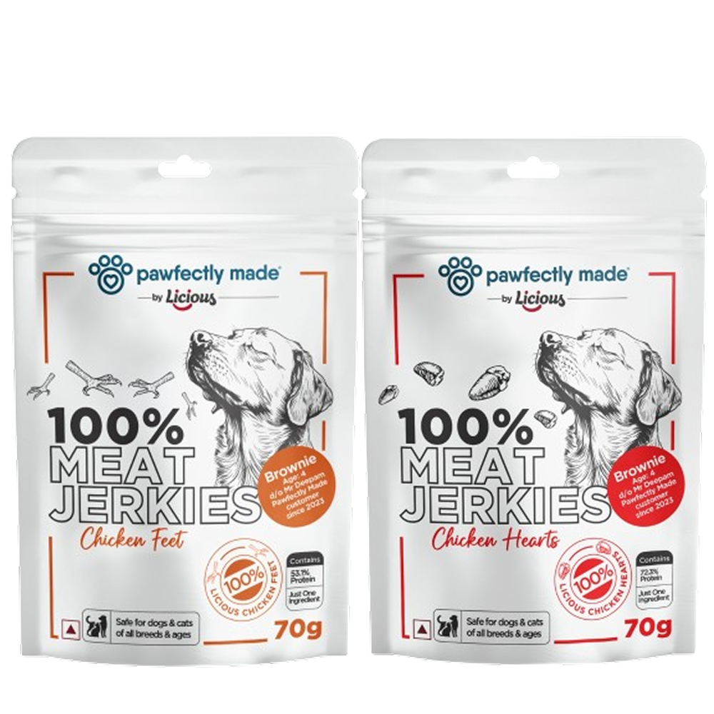 Pawfectly Made By Licious Dehydrated Chicken Heart and Feet Jerky Dog Treat Combo Dog Treats + Others Pawfectly Made By Licious 2x70g