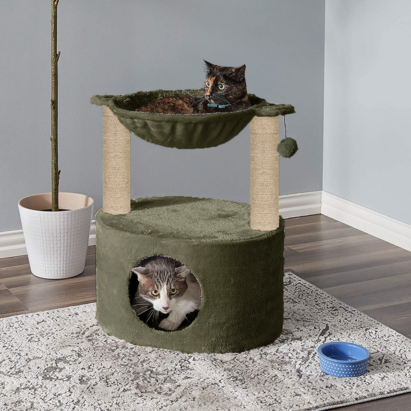 Furrlovers Dual Level Cat Bed and Scratching Post with Hammock (Green)