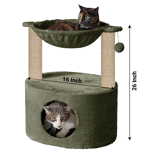 Furrlovers Dual Level Cat Bed and Scratching Post with Hammock (Green)