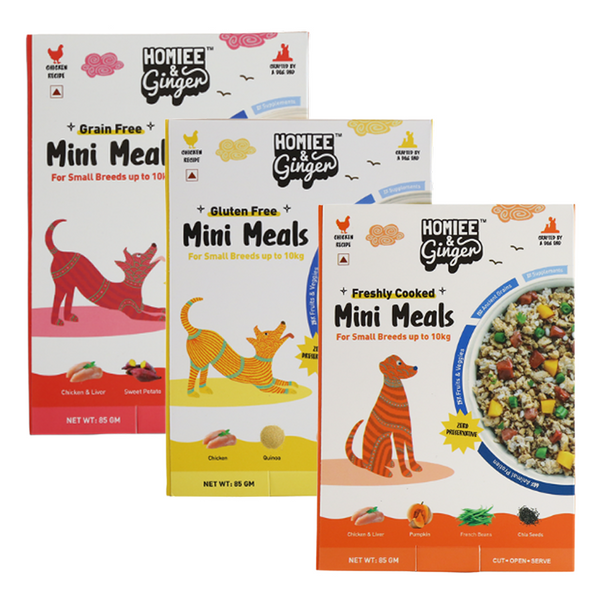 Homiee & Ginger Grain Free Mini Meals Chicken & Sweet Potato, Chicken & Quinoa and Chicken & Barley Fresh Food for Dogs Combo