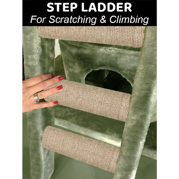 Furrlovers Fur Fabric Cat Tree with Hammocks, Condo & Jute Rope Scratching Posts (Green)