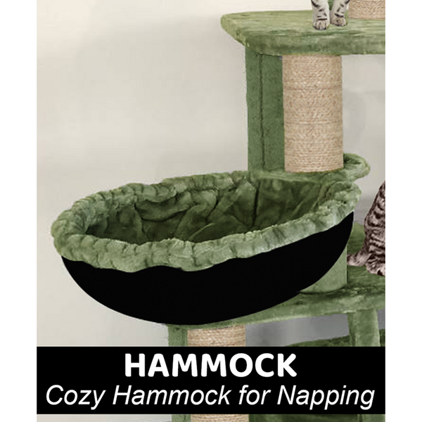 Furrlovers Fur Fabric Cat Tree with Hammocks, Condo & Jute Rope Scratching Posts (Green)