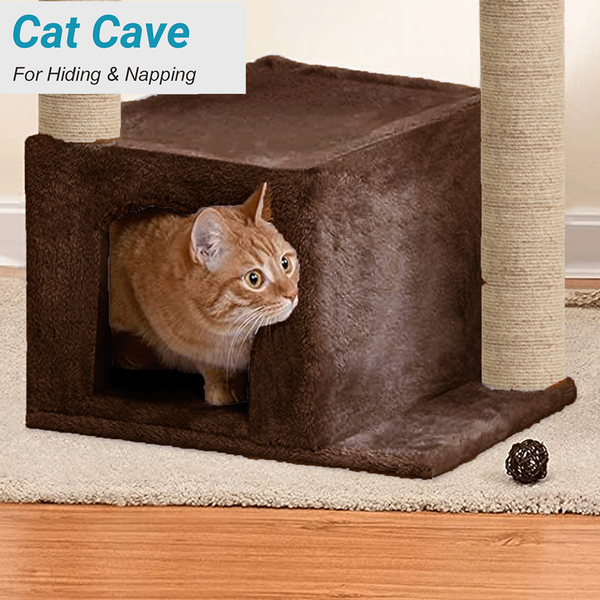 Furrlovers Cat Condo Activity Tree with Jute Scratcher, Hammock & Ball Toy (Brown)