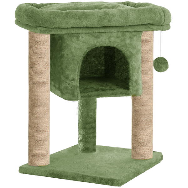 Furrlovers Cat & Kitten Scratching Post Activity Tree with Plush Fur, Jute Rope & Detachable Bed (Green)