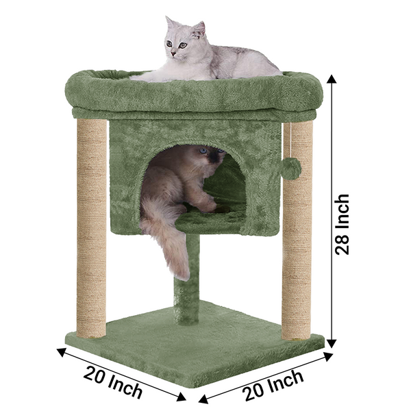 Furrlovers Cat & Kitten Scratching Post Activity Tree with Plush Fur, Jute Rope & Detachable Bed (Green)