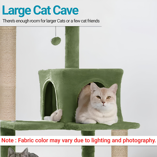 Furrlovers Cat Tree with Condo, Hammock, Hanging Ball & Jute Rope Scratching Posts (Green)