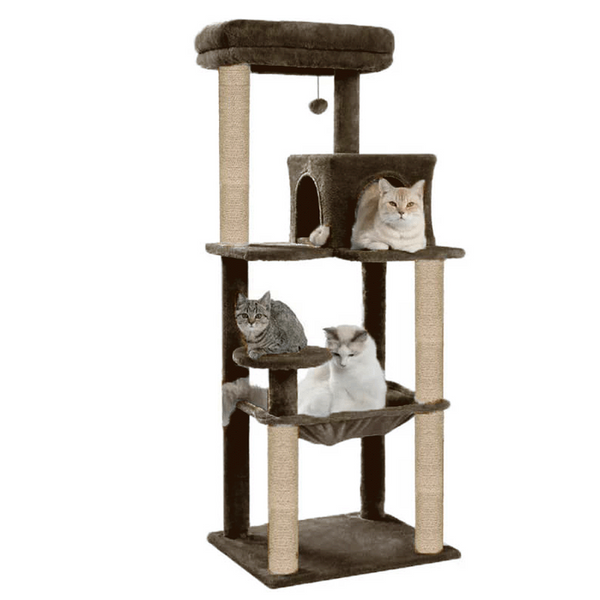 Furrlovers Cat Tree with Condo, Hammock, Hanging Ball & Jute Rope Scratching Posts (Brown)