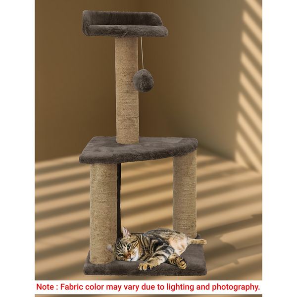 Furrlovers Two Floor Soft Fur Activity Cat Tree for Kittens & Cats with Scratching Post, Natural Sisal Rope & Hanging Ball (Brown)