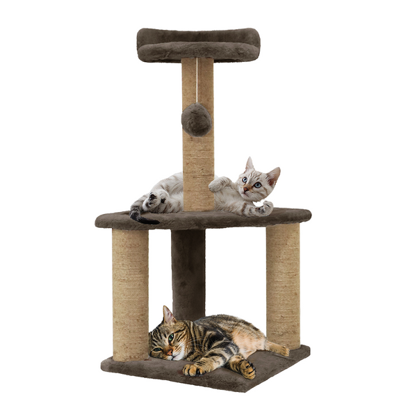 Furrlovers Two Floor Soft Fur Activity Cat Tree for Kittens & Cats with Scratching Post, Natural Sisal Rope & Hanging Ball (Brown)