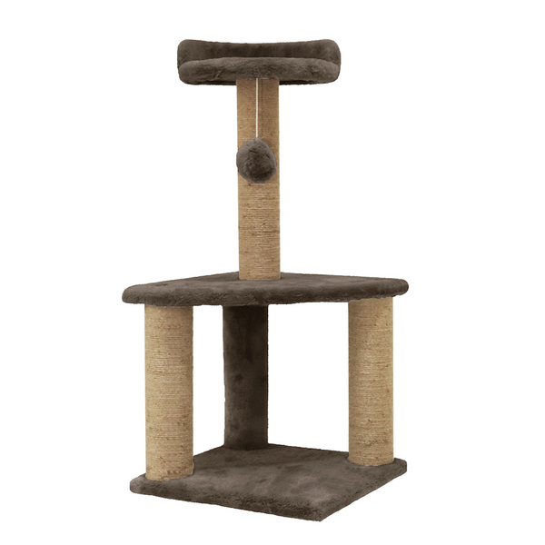 Furrlovers Two Floor Soft Fur Activity Cat Tree for Kittens & Cats with Scratching Post, Natural Sisal Rope & Hanging Ball (Brown)