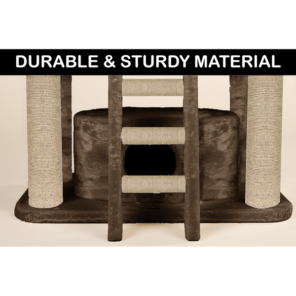 Furrlovers Fur Fabric Cat Tree with Hammocks, Condo & Jute Rope Scratching Posts (Brown)