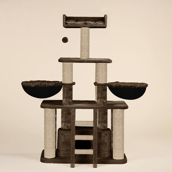 Furrlovers Fur Fabric Cat Tree with Hammocks, Condo & Jute Rope Scratching Posts (Brown)
