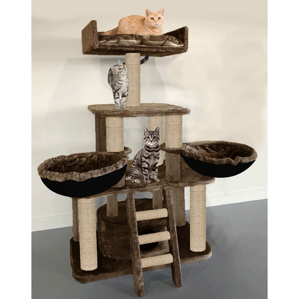 Furrlovers Fur Fabric Cat Tree with Hammocks, Condo & Jute Rope Scratching Posts (Brown)