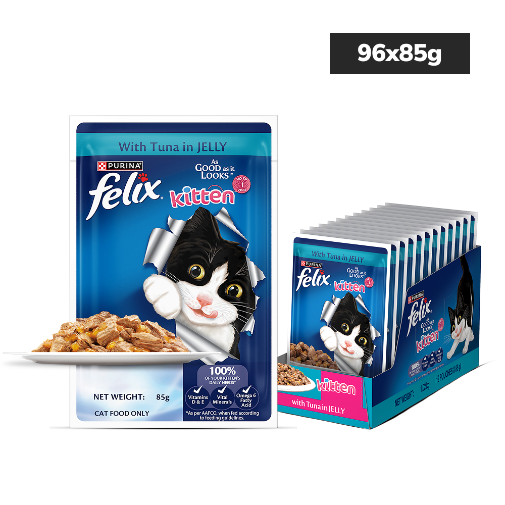 Purina Felix with Tuna in Jelly Complete and Balanced Kitten Wet Food Cats-Wet Food Felix 96x85g