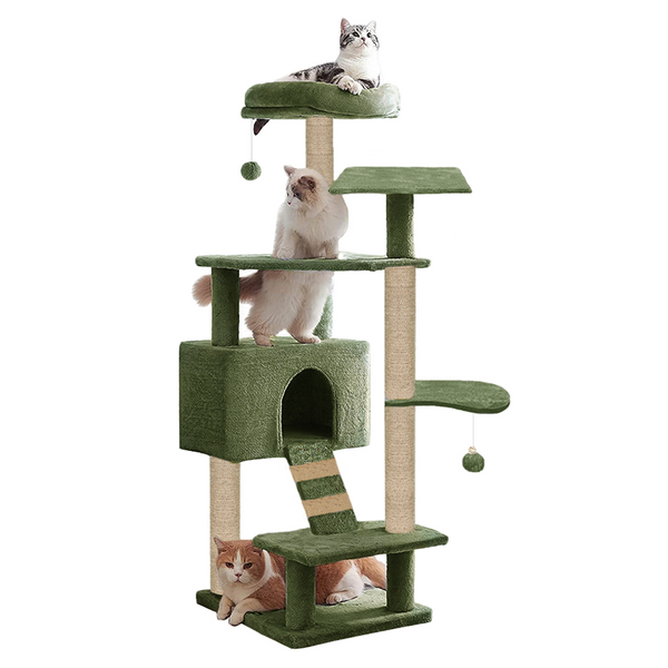 Furrlovers Fur Fabric Multilevel Activity Tree with Detachable Bed & Climbing Ladder for Cats (Green)