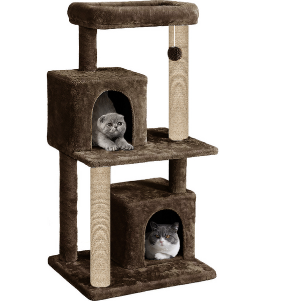 Furrlovers Multi Level Plush Cat Tree with Jute Scratching Posts & 2 Condos (Brown)