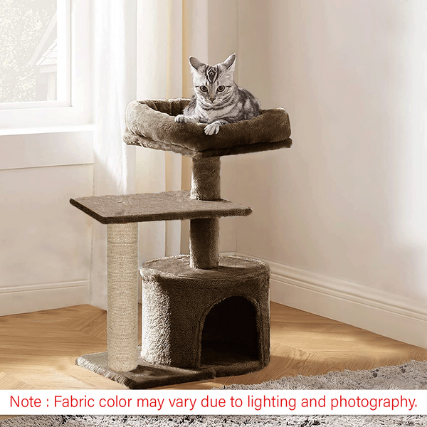 Furrlovers Multilevel Tree with Jute Rope Scratching Post and Fur Fabric Condo for Cats (Brown)