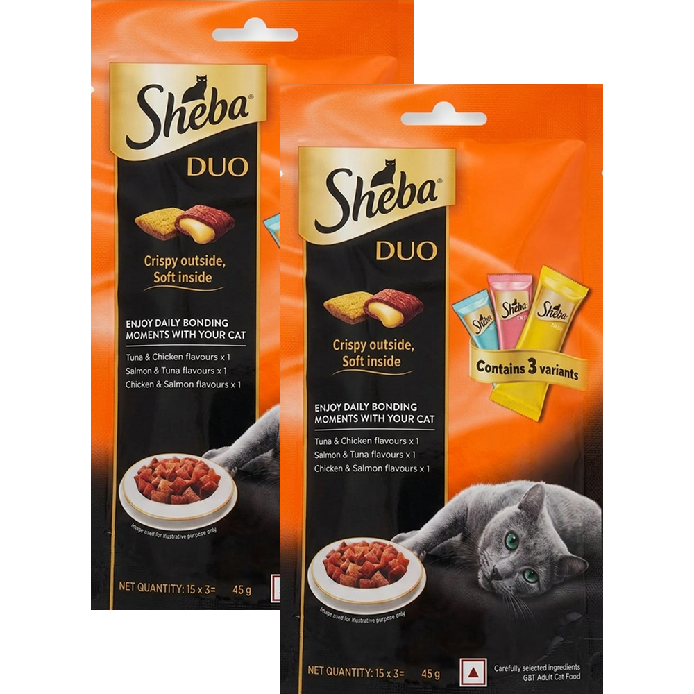 Sheba Duo Tuna & Chicken, Salmon & Tuna, Chicken & Salmon Crunchy Adult Cat Treats Cats-Treats & Others Sheba 2x45g (6pcs)