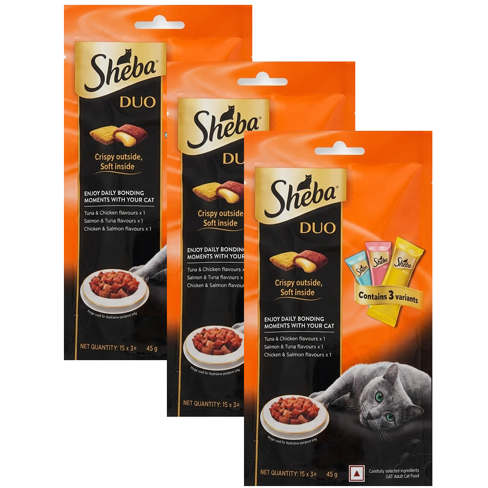 Sheba Duo Tuna & Chicken, Salmon & Tuna, Chicken & Salmon Crunchy Adult Cat Treats Cats-Treats & Others Sheba 3x45g (9pcs)
