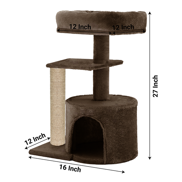 Furrlovers Multilevel Tree with Jute Rope Scratching Post and Fur Fabric Condo for Cats (Brown)