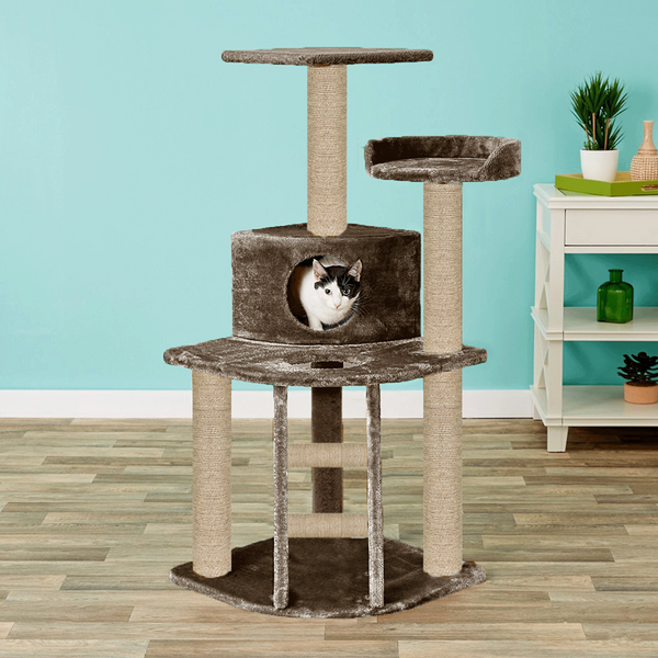 Furrlovers Multi Level Cat Tree with Plush Condo & Jute Scratching Posts (Brown)