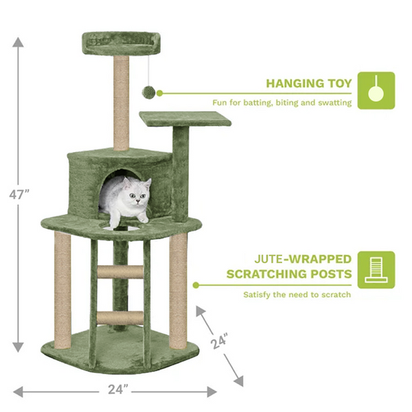 Furrlovers Multi Level Cat Tree with Plush Condo & Jute Scratching Posts (Green)