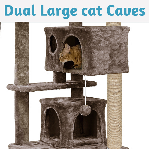 Furrlovers Multi Condo Kitten & Cat Tree with Plush Fur Fabric, Ladder, Top Perches, Playing Balls & Jute Rope Scratching Posts (Brown)