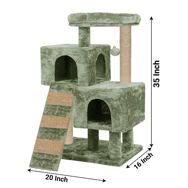 Furrlovers Kitten Cat Tree Scratching Post with Ladder, Condo & Jute Rope (Green)