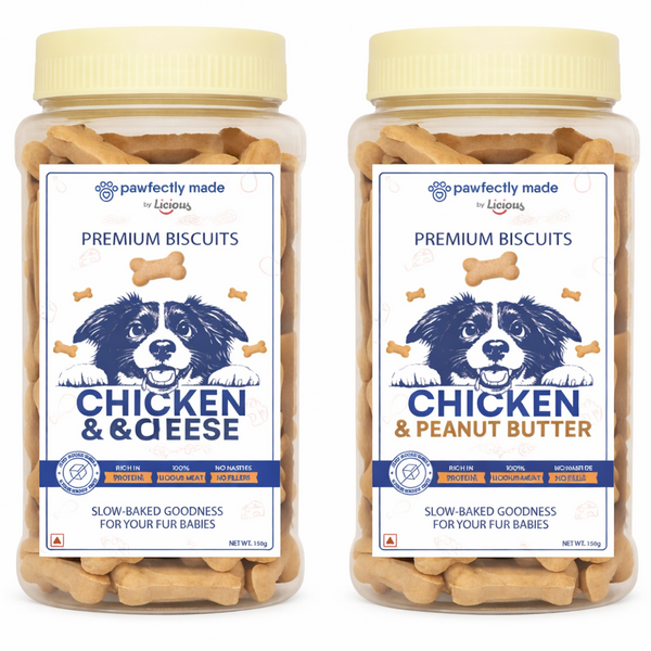 Pawfectly Made By Licious Chicken & Peanut, Chicken & Cheese Butter Biscuits Dog Treats Combo