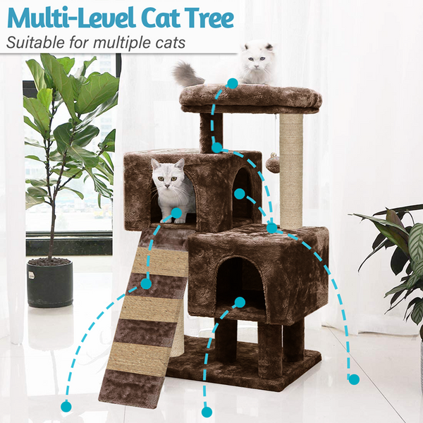 Furrlovers Kitten Cat Tree Scratching Post with Ladder, Condo & Jute Rope (Brown)