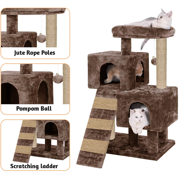 Furrlovers Kitten Cat Tree Scratching Post with Ladder, Condo & Jute Rope (Brown)