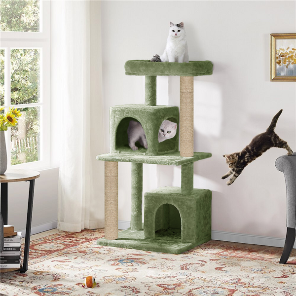 Furrlovers Multi Level Plush Cat Tree with Jute Scratching Posts & 2 Condos (Green)