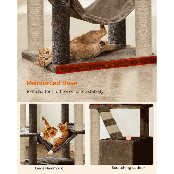 Furrlovers Multi Storey Cat Tree with Hammock, Condo & Sisal Scratching Posts (Brown)