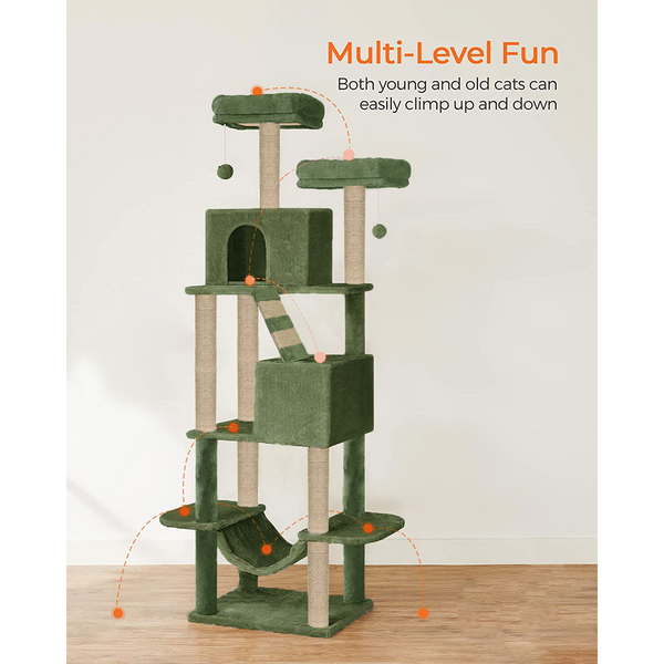 Furrlovers Multi Storey Cat Tree with Hammock, Condo & Sisal Scratching Posts (Green)