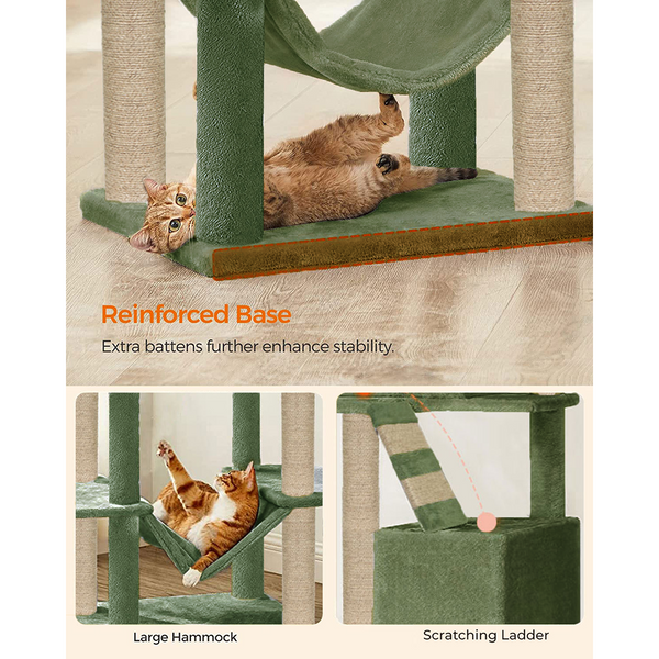 Furrlovers Multi Storey Cat Tree with Hammock, Condo & Sisal Scratching Posts (Green)