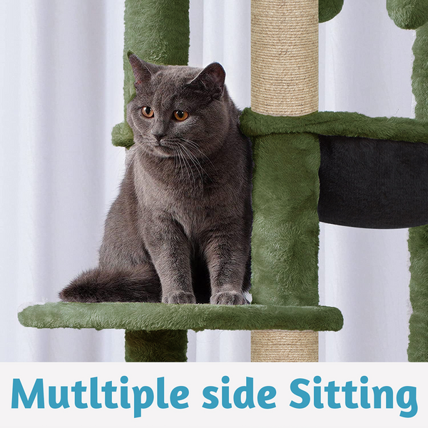 Furrlovers Multi Storey Cat Tree with Hammock, Condo & Sisal Scratching Posts (Green)